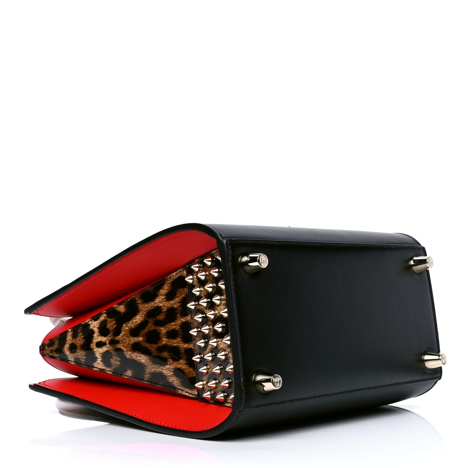 Christian Louboutin Calfskin Patent Leopard Studded Small Paloma Black 3 of 4