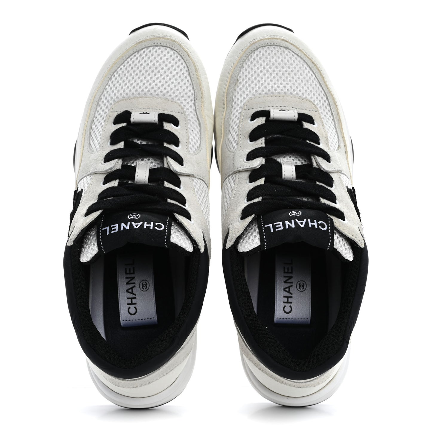Mesh Suede Calfskin Grained Calfskin Womens CC Sneakers 37.5 White Black