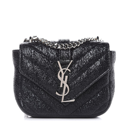 Saint Laurent Metallic Crackled Calfskin Chevron Monogram Micro Crossbody Bag Black 1 of 9