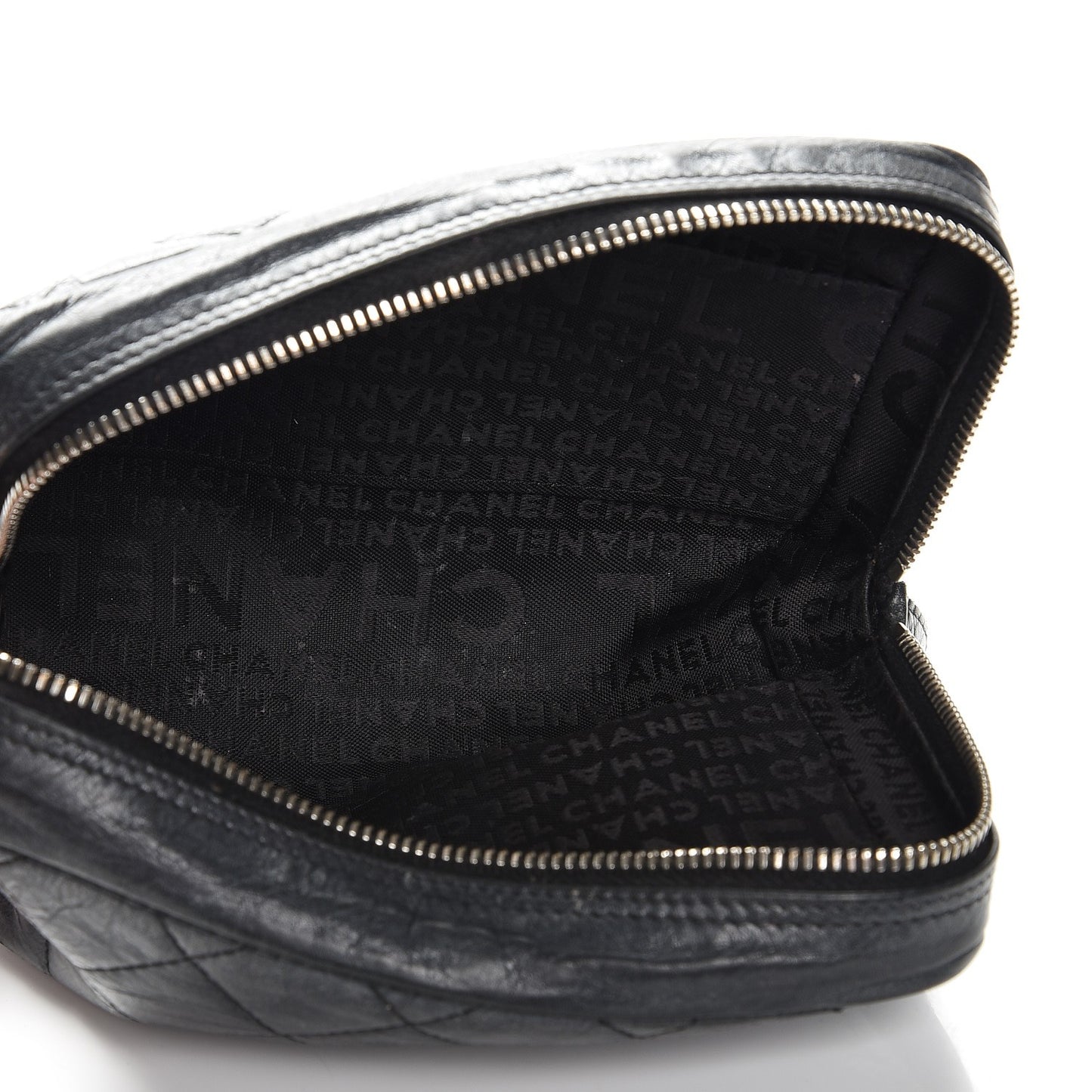 Aged Calfskin Quilted Cambon Cosmetic Case Black