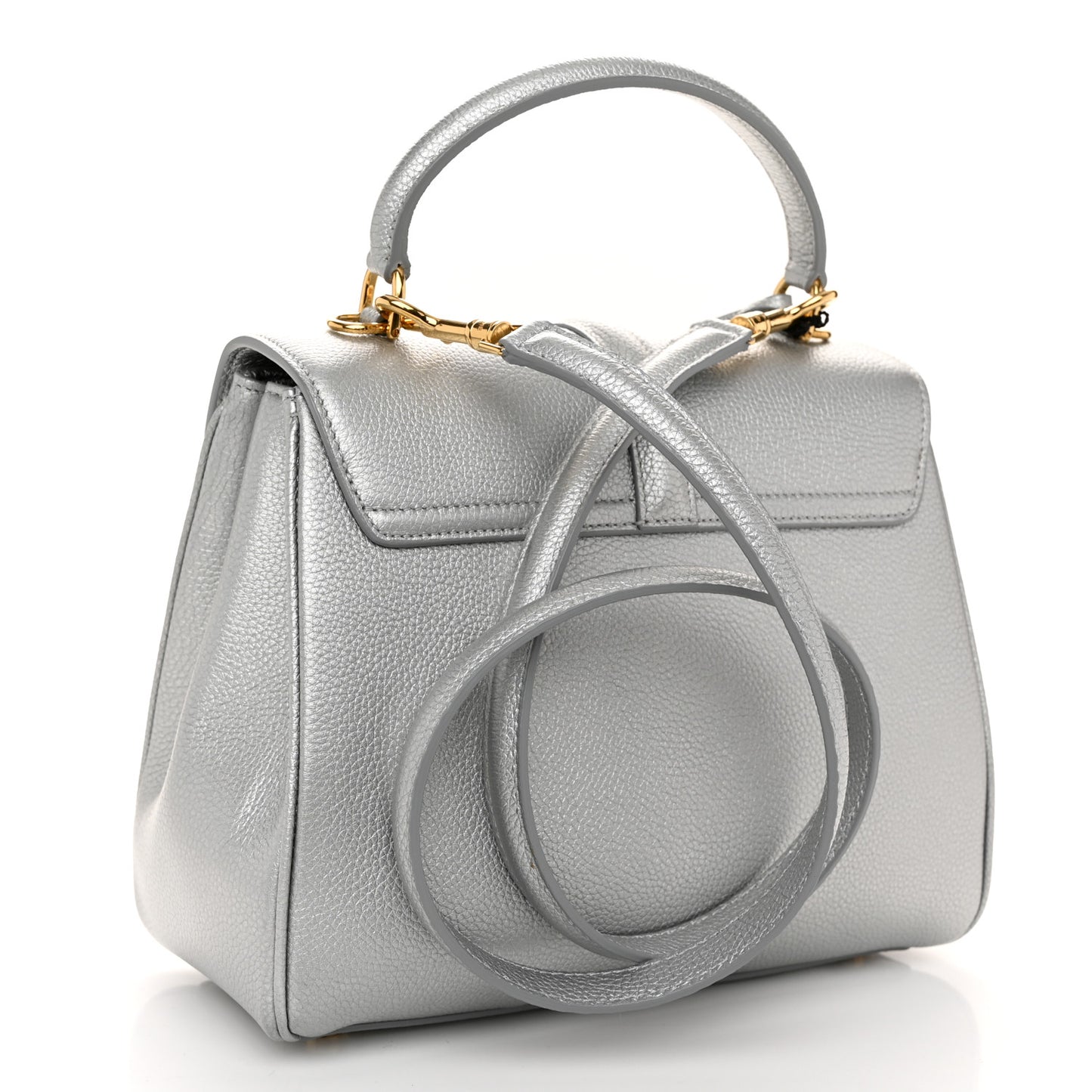 Laminated Grained Calfskin 16 Top Handle Bag Silver