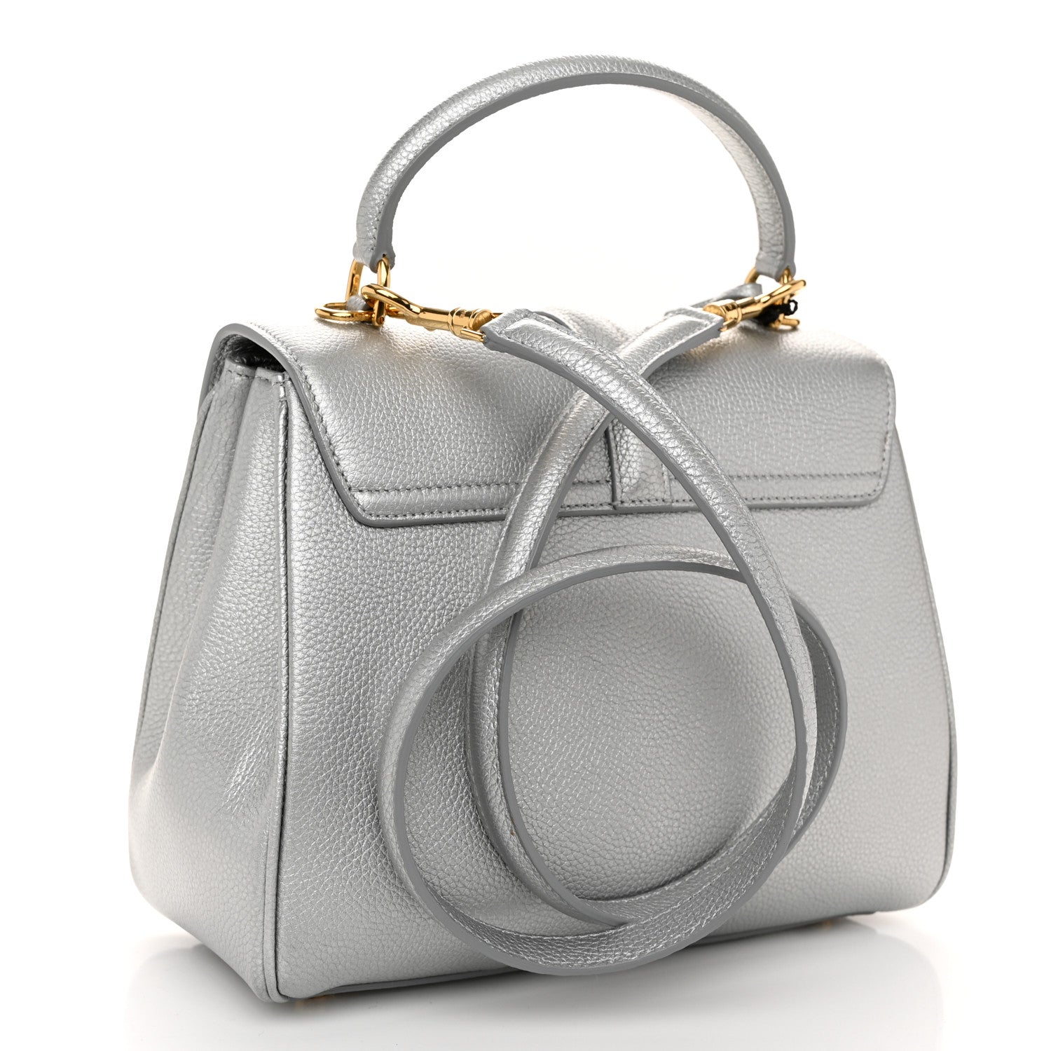 Celine Laminated Grained Calfskin 16 Top Handle Bag Silver 3 of 10