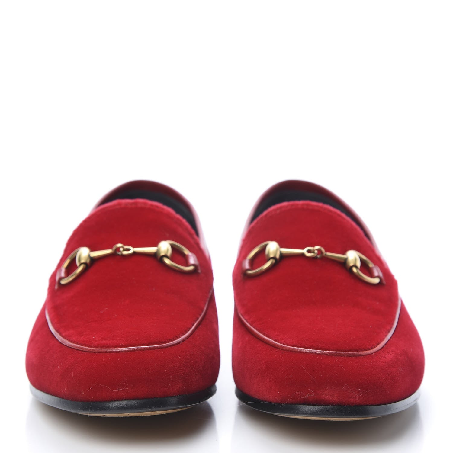 Gucci Velvet Horsebit Womens Jordaan Loafers 35 Hibiscus Red 2 of 9