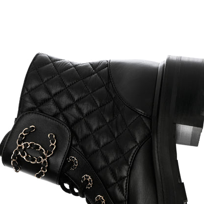 Chanel Shiny Lambskin Quilted Lace Up Combat Boots 38.5 Black 10 of 12