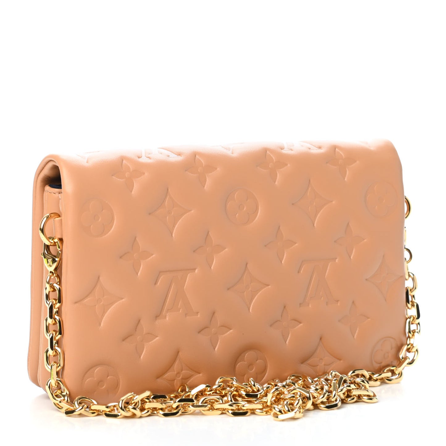 Lambskin Embossed Monogram Pochette Coussin Camel