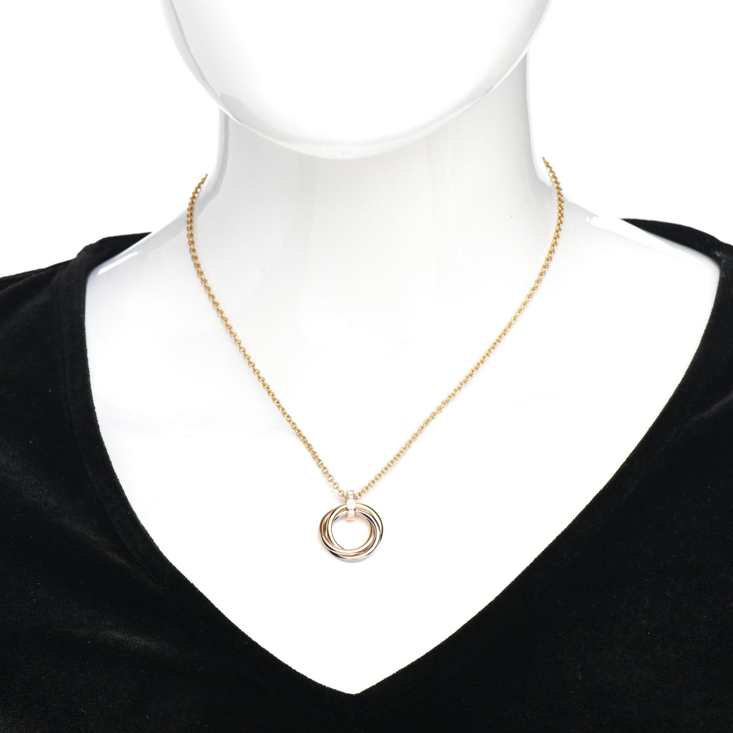 18K Pink White Yellow Gold Diamond Trinity Pendant Necklace