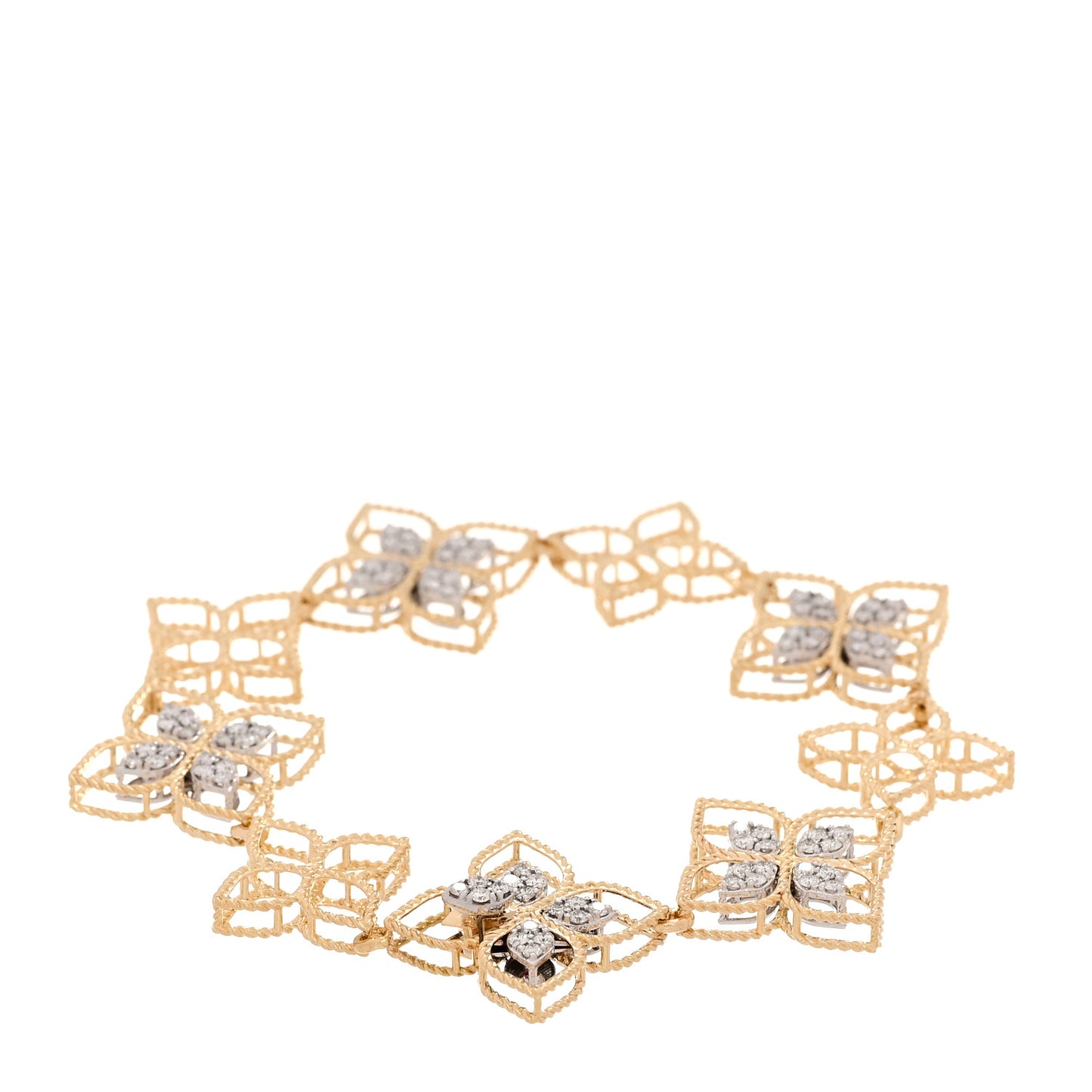 18K Yellow White Gold Diamond Princess Flower Dubai Bracelet