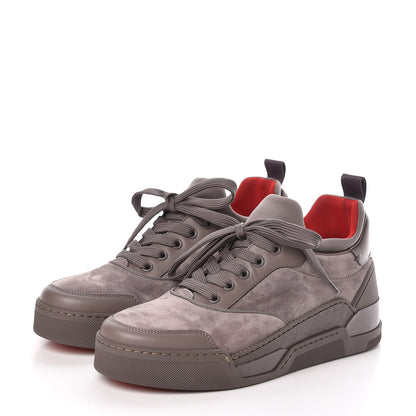 Christian Louboutin Calfskin Neoprene Veau Velours Mens Aurelien Flat Sneakers 39 Grey 3 of 9