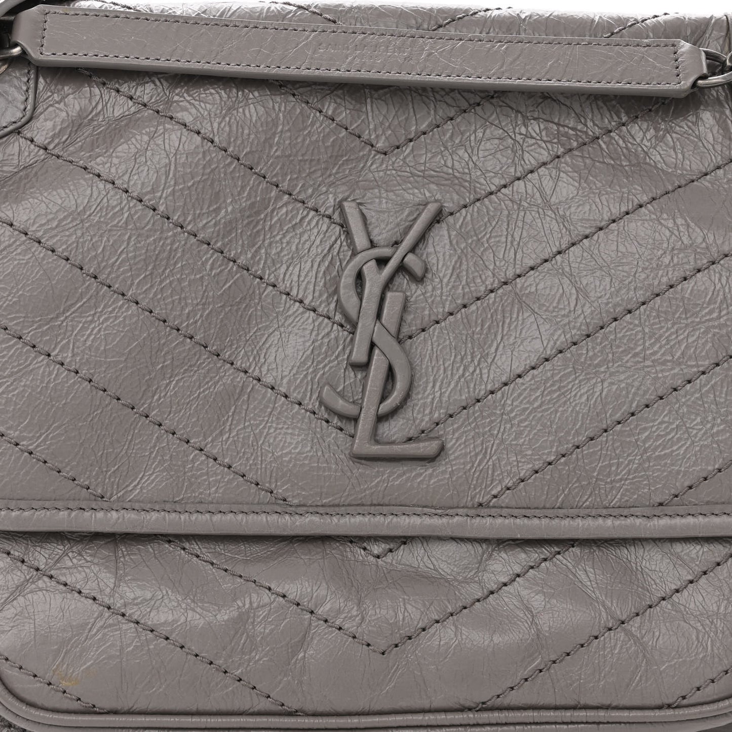 Crinkled Calfskin Matelasse Monogram Medium Niki Chain Satchel Fog