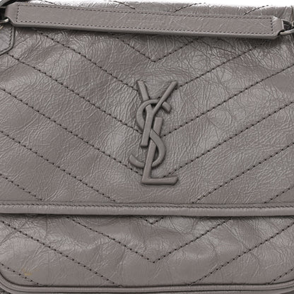 Saint Laurent Crinkled Calfskin Matelasse Monogram Medium Niki Chain Satchel Fog 8 of 10