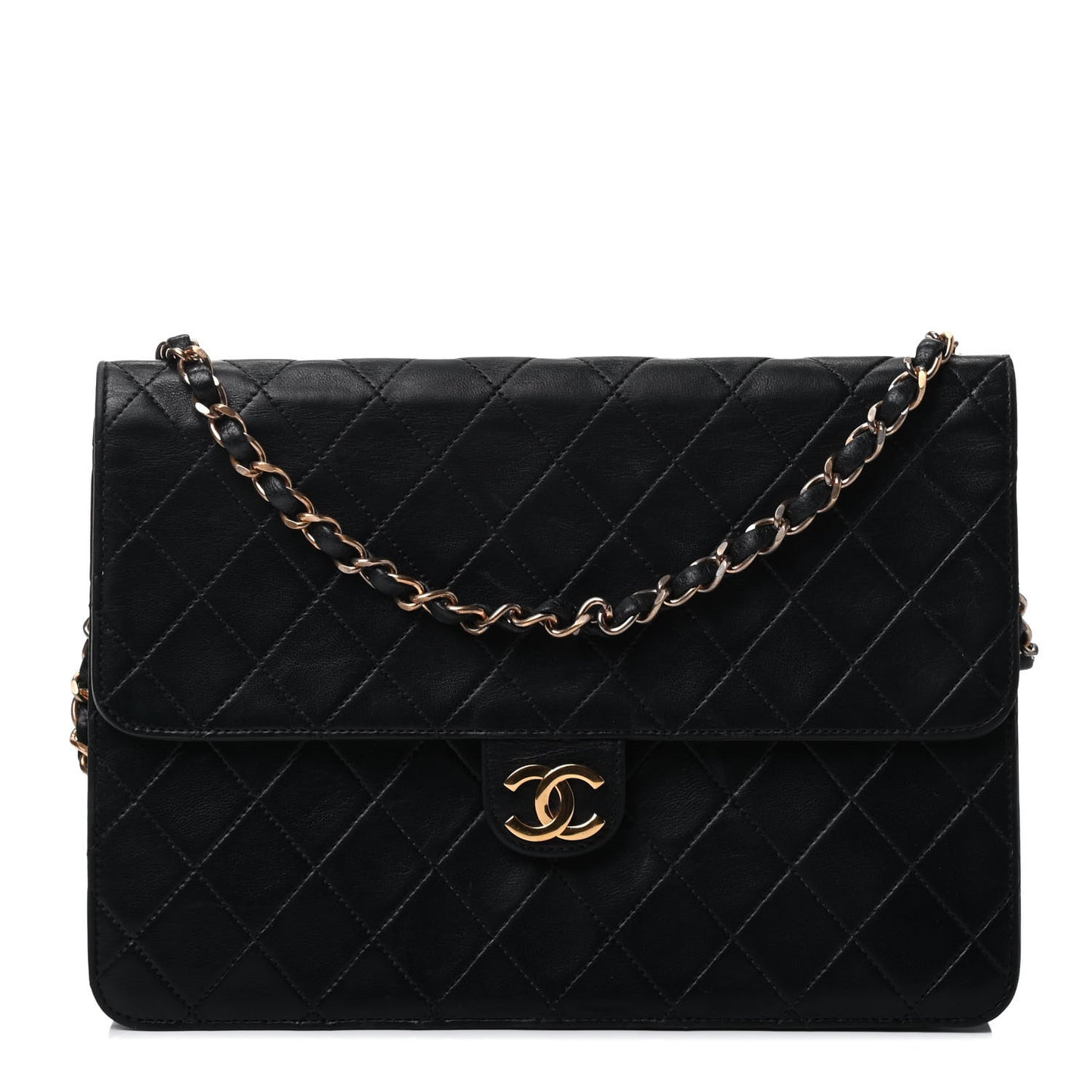 Lambskin Quilted Medium Single Flap Black