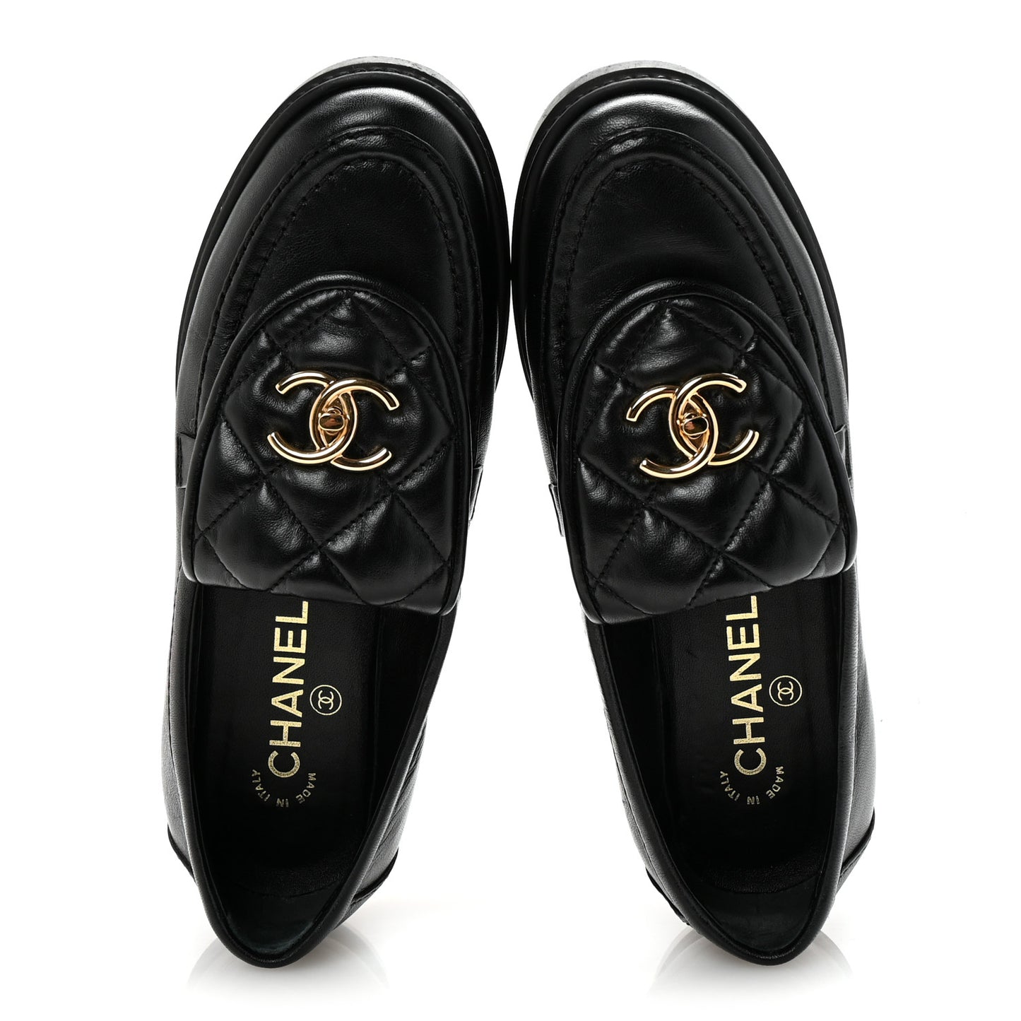Lambskin Quilted CC Turnlock Loafers 38 Black