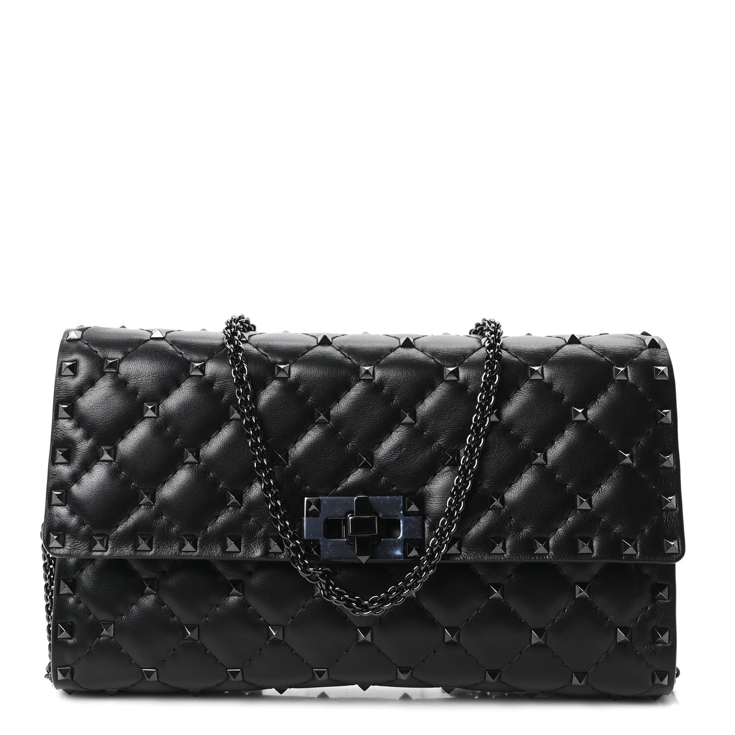Lambskin Rockstud Spike Wallet on Chain Black
