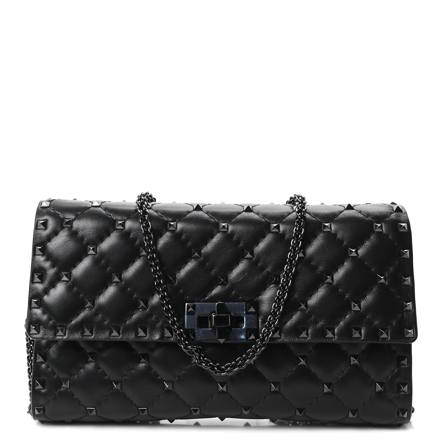 Valentino Garavani Lambskin Rockstud Spike Wallet on Chain Black 1 of 9
