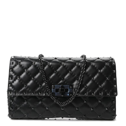 Valentino Garavani Lambskin Rockstud Spike Wallet on Chain Black 1 of 9