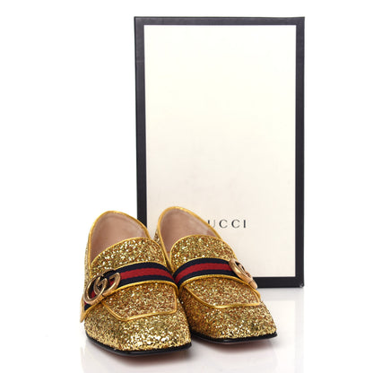 Gucci Glitter Web Peyton Loafers 36.5 Gold 11 of 11