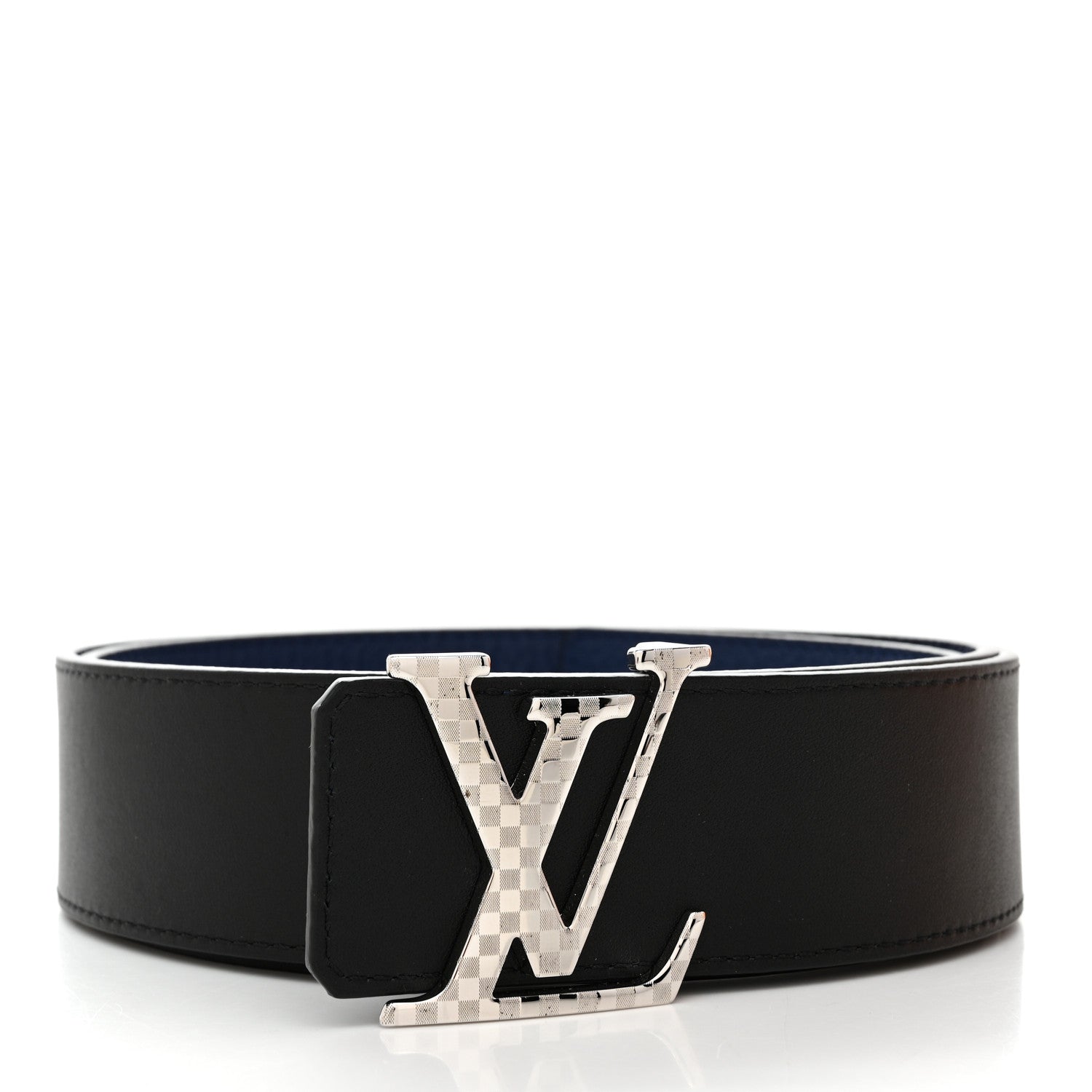 Louis Vuitton Calfskin 40mm Damier LV Reversible Belt 100 40 Black Midnight Navy 2 of 7