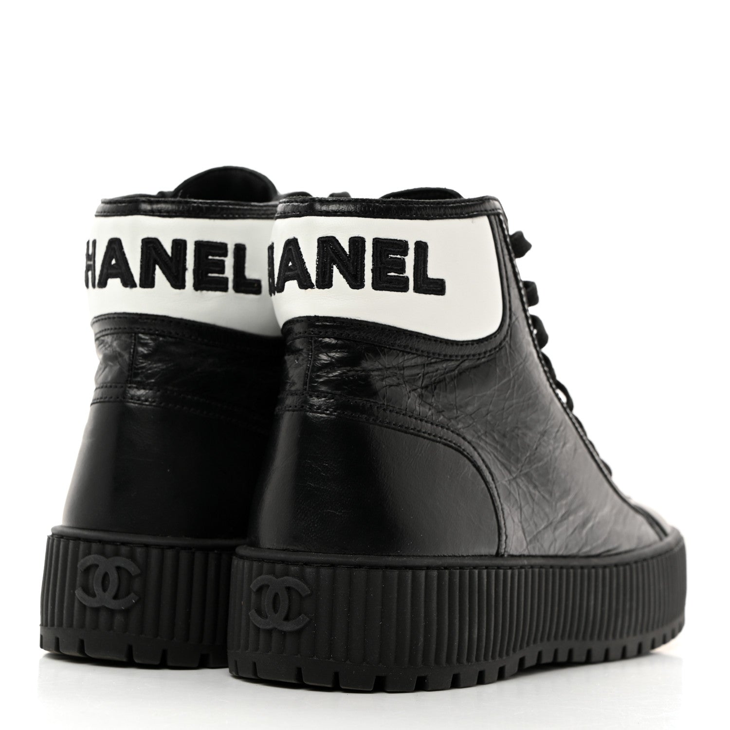 Chanel Aged Calfskin Lace Up Cap Toe Sneakers 38.5 Black White 4 of 9