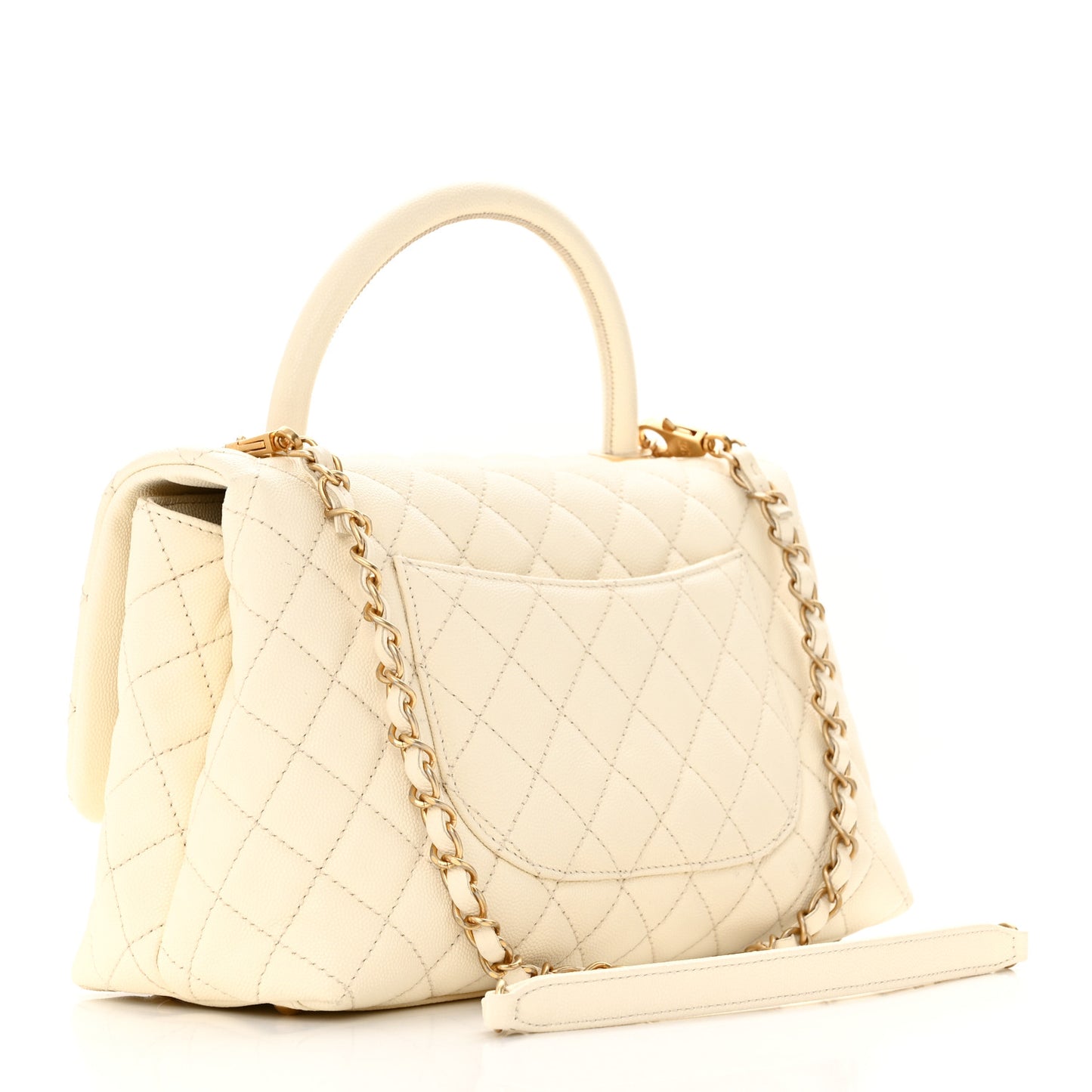 Caviar Quilted Small Coco Handle Flap White