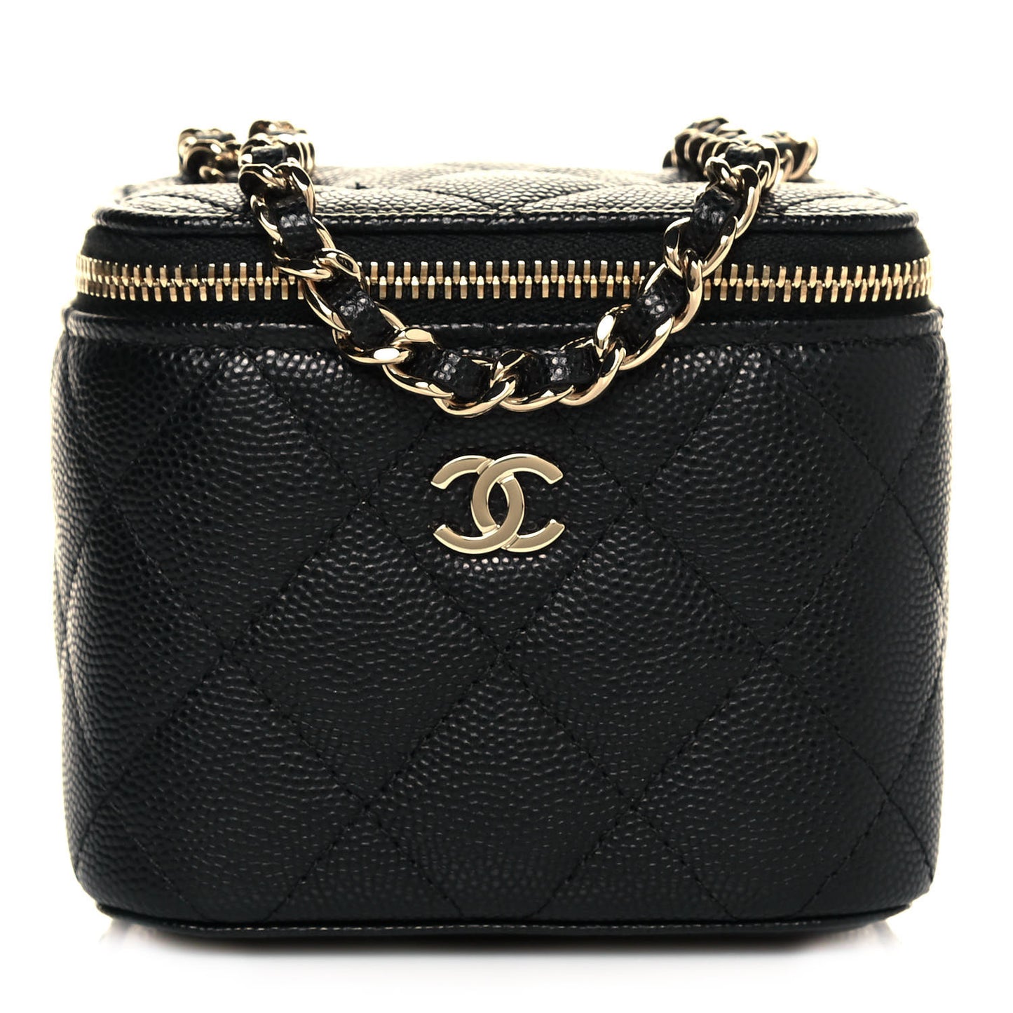 Caviar Quilted Mini Vanity Case With Chain Black
