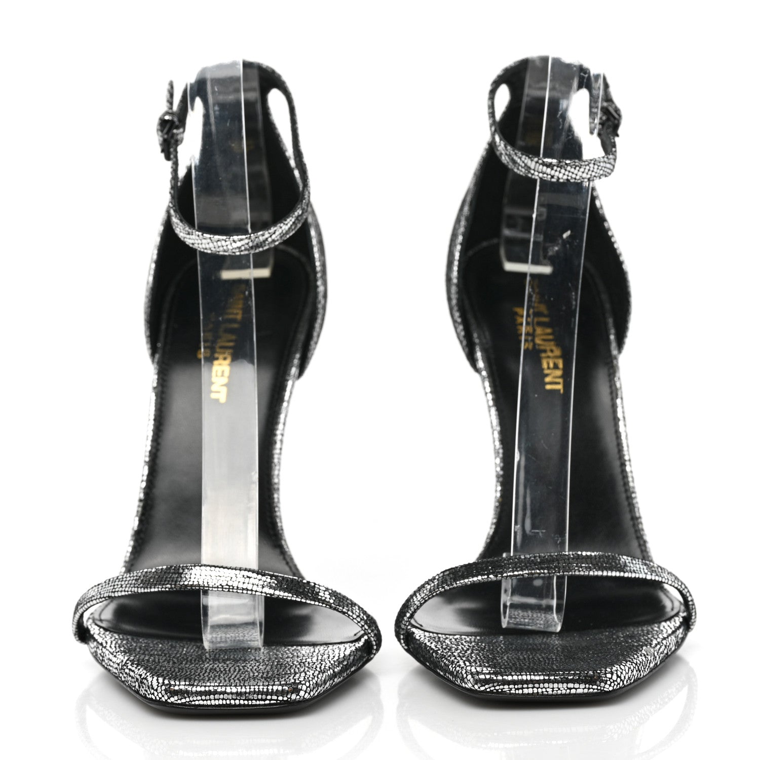 Saint Laurent Metallic Calfskin Opyum 110 Sandals 38.5 Argento 2 of 7