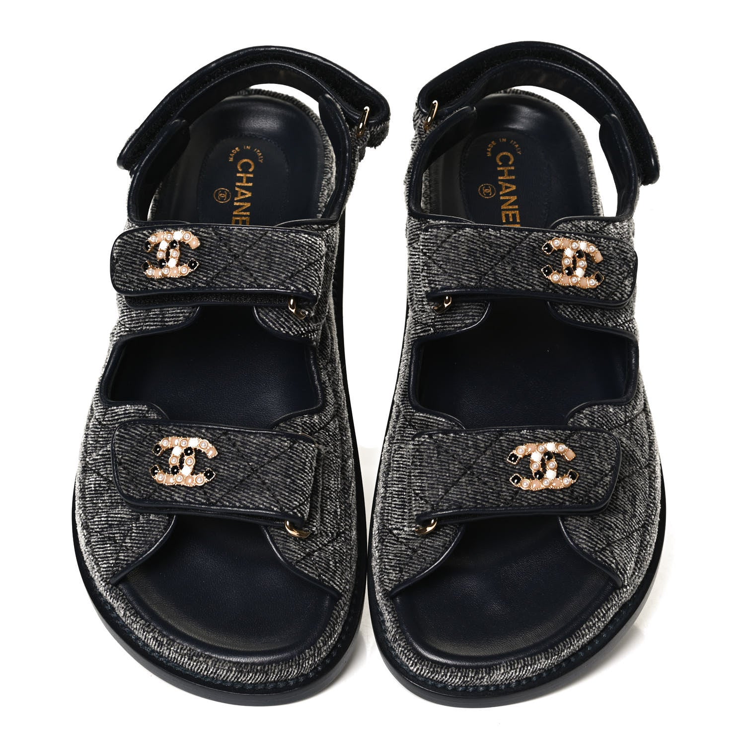Chanel Velvet Velcro Dad Sandals 36 Grey 5 of 12