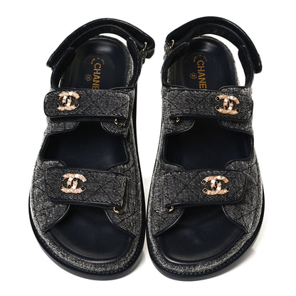 Chanel Velvet Velcro Dad Sandals 36 Grey 5 of 12