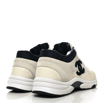Chanel Mesh Suede Calfskin Grained Calfskin Womens CC Sneakers 38 White Black 4 of 7