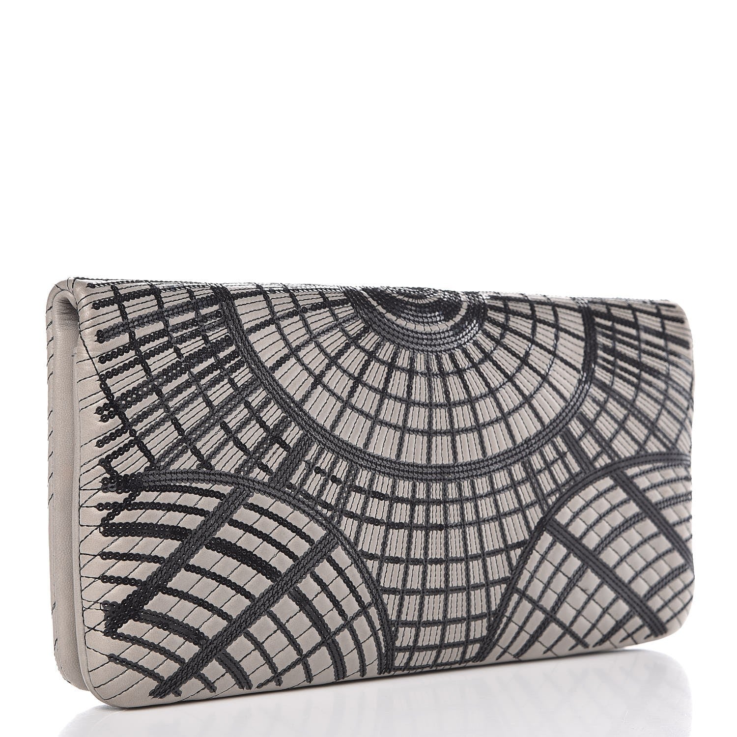 Chanel Calfskin Sequin Embellished Clutch Flap Grey Black 2 of 8