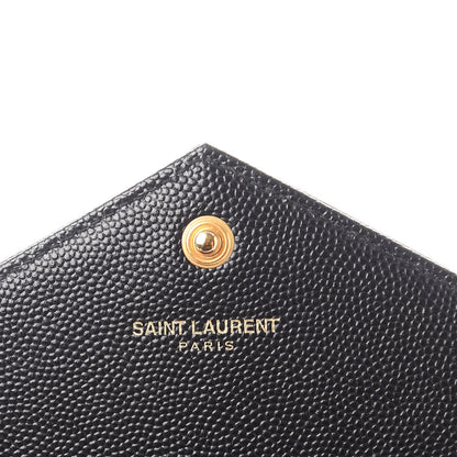 Saint Laurent Grain De Poudre Matelasse Chevron Monogram Envelope Chain Wallet Black 6 of 9