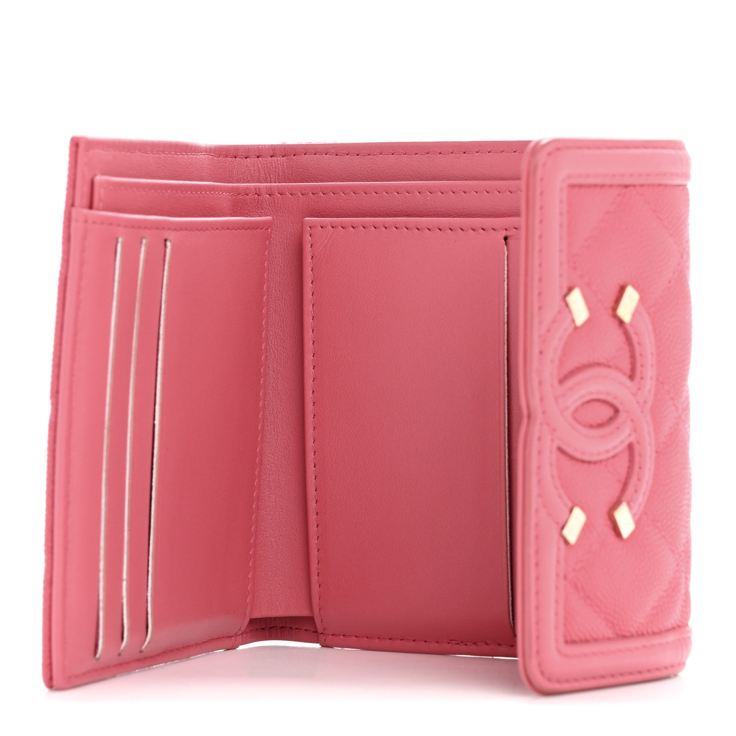 Caviar Quilted Medium Filigree Flap Wallet Pink