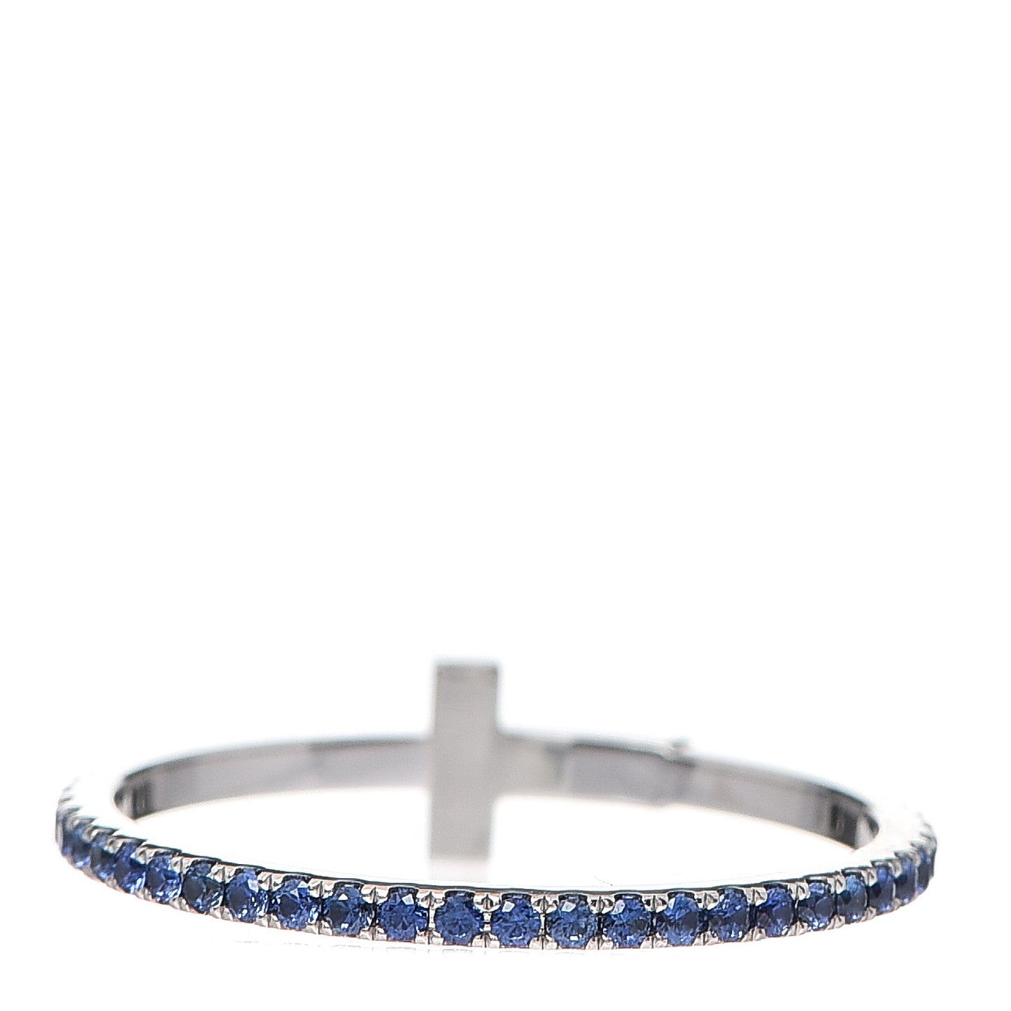 18K White Gold Blue Sapphire T Wire Pave Ring 52 6