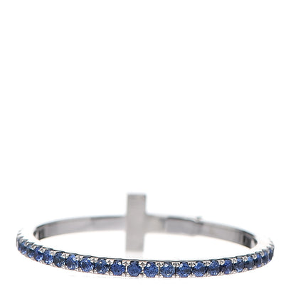 Tiffany 18K White Gold Blue Sapphire T Wire Pave Ring 52 6 3 of 5