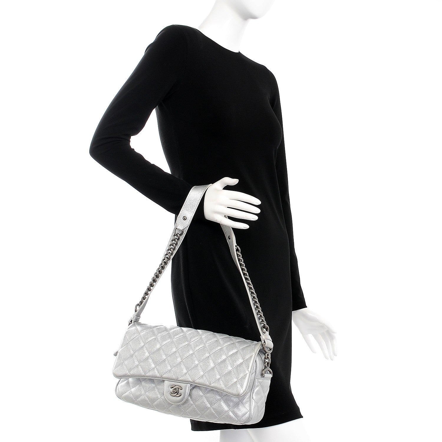 Chanel Metallic Calfskin Quilted Medium Casual Rock Flap Silver 2 of 7