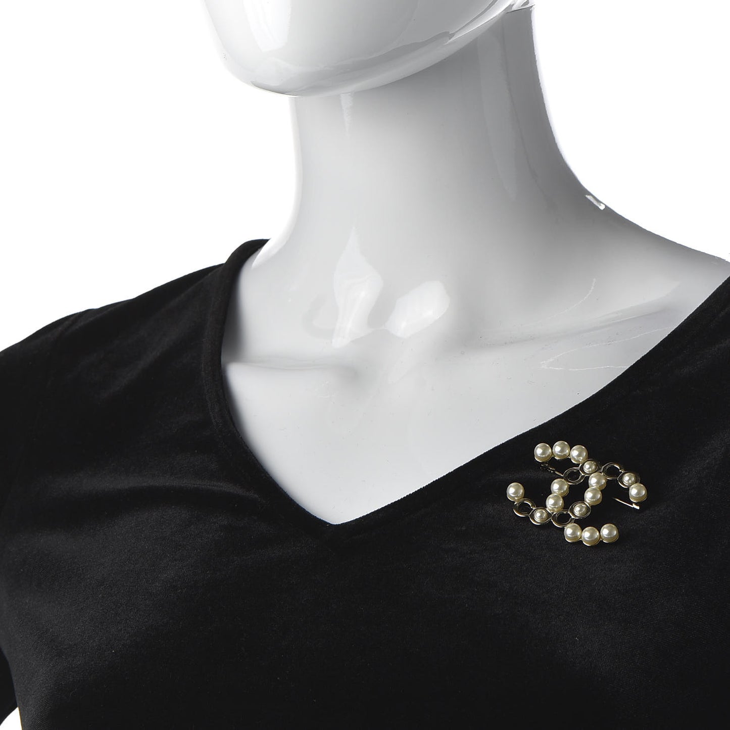 Pearl Coco CC Brooch Gold