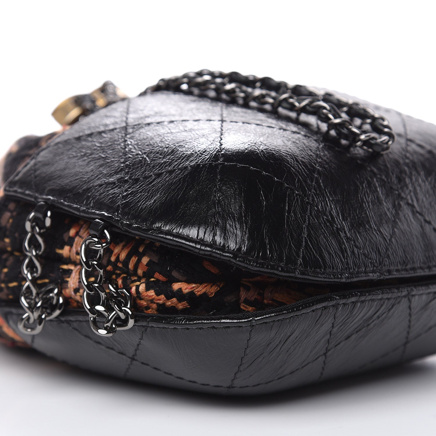 Chanel Tweed Calfskin Quilted Small Gabrielle Bucket Black Brown Orange 8 of 9
