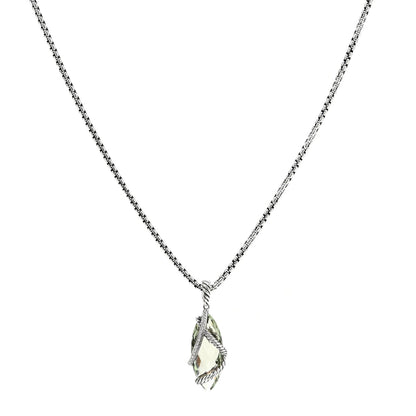 David Yurman Sterling Silver Diamond Prasiolite Elongated Cable Wrap Pendant Necklace 1 of 6