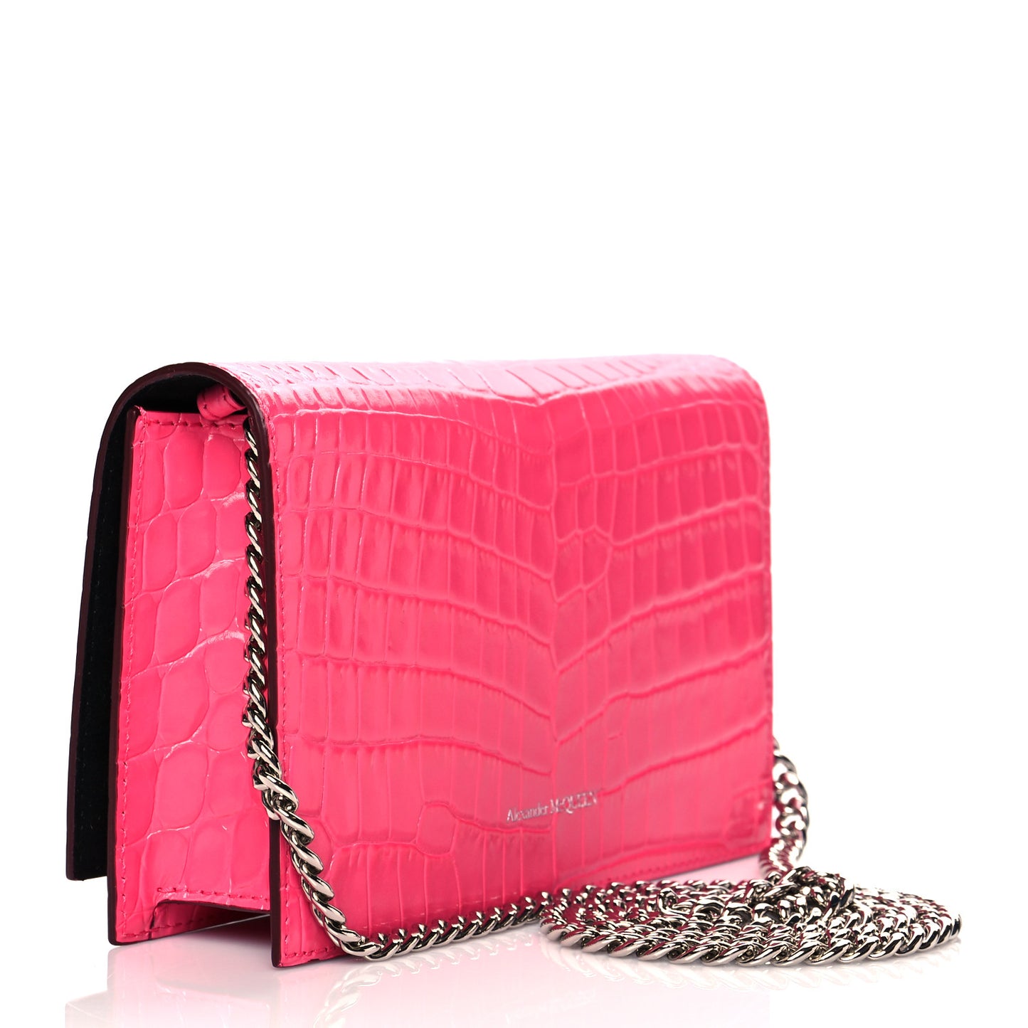 Calfskin Crocodile Embossed Skull Mini Crossbody Bag Pink