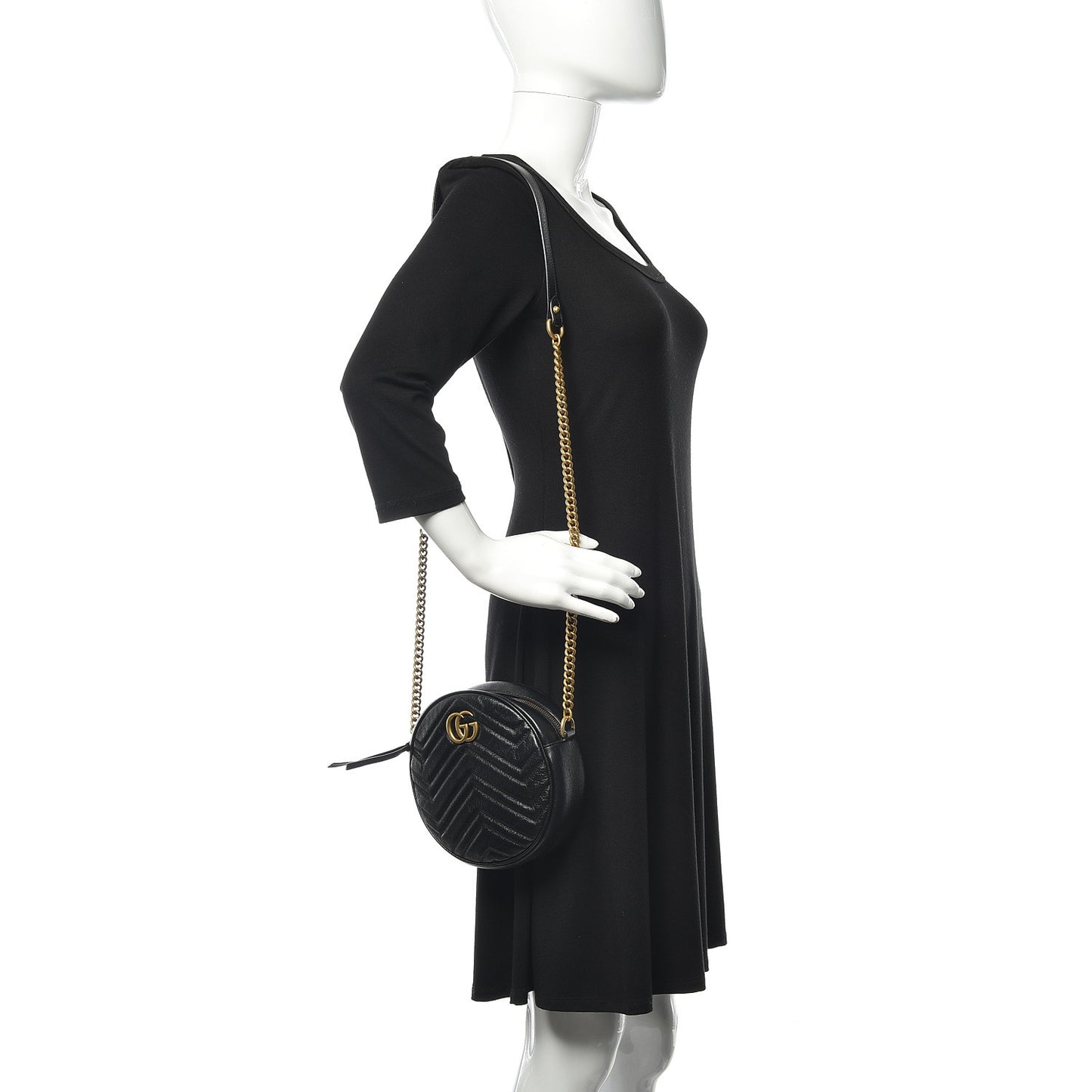 Azalea Calfskin Matelasse Heart Mini GG Marmont Round Shoulder Bag Black