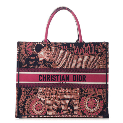 Christian Dior Canvas Embroidered Dior Animals Tiger Book Tote Deep Blue Fuchsia 1 of 14