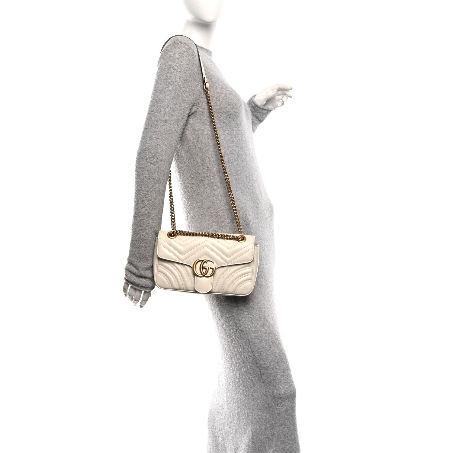 Gucci Calfskin Matelasse Small GG Marmont Shoulder Bag White