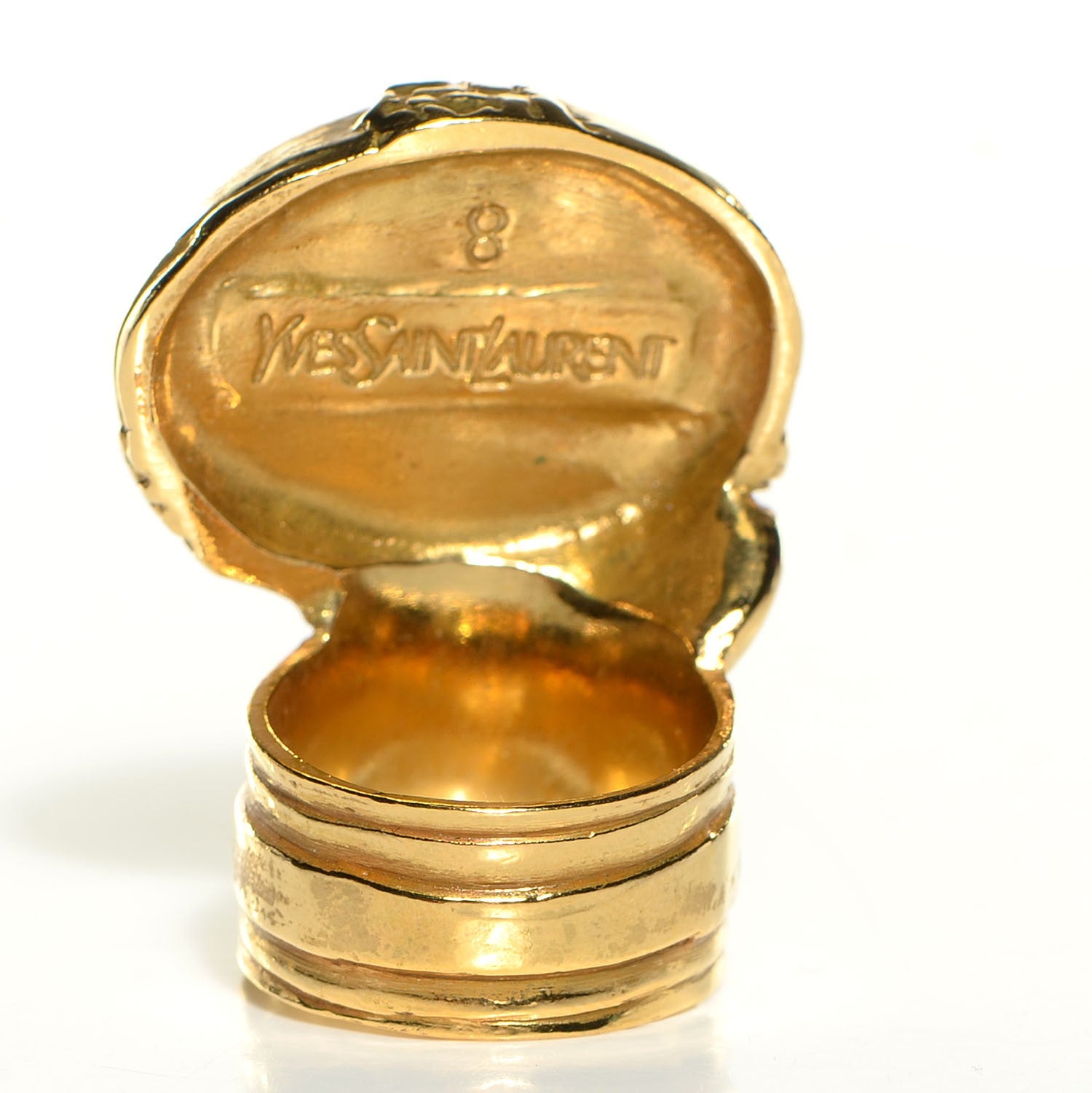 Saint Laurent Glass Cabochon Arty Ovale Ring 8 Gold Turquoise 3 of 5