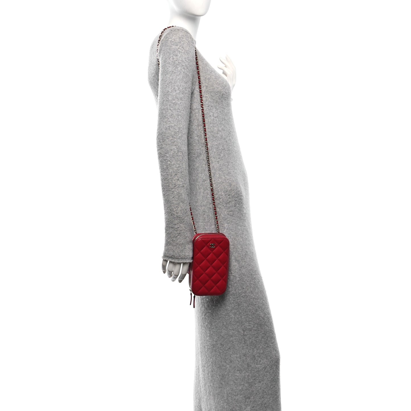 Caviar Quilted Phone Holder Wallet On Chain WOC Red