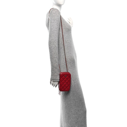 Chanel Caviar Quilted Phone Holder Wallet On Chain WOC Red 3 of 10