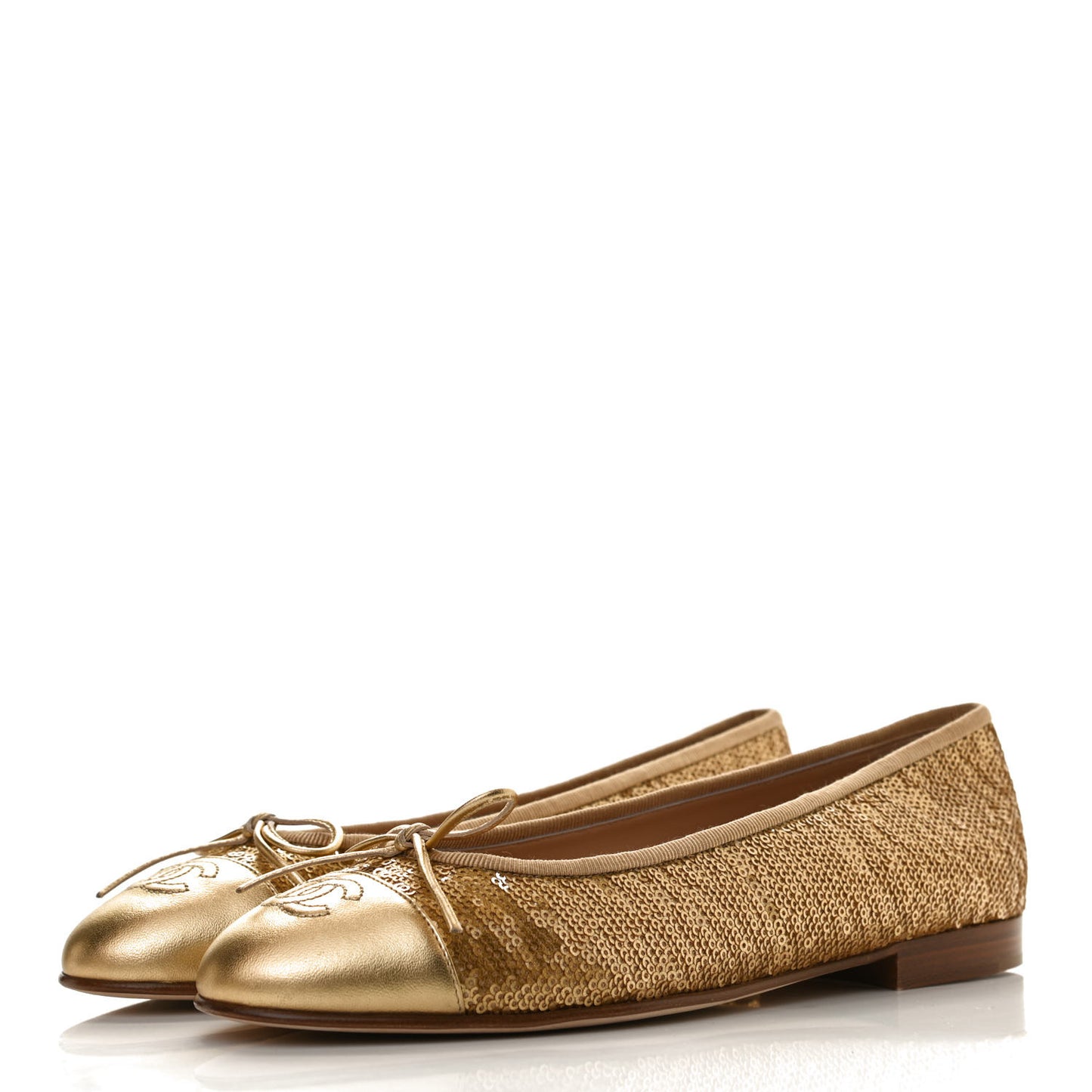 Lambskin Sequin Cap Toe Ballerina Flats 38.5 Gold
