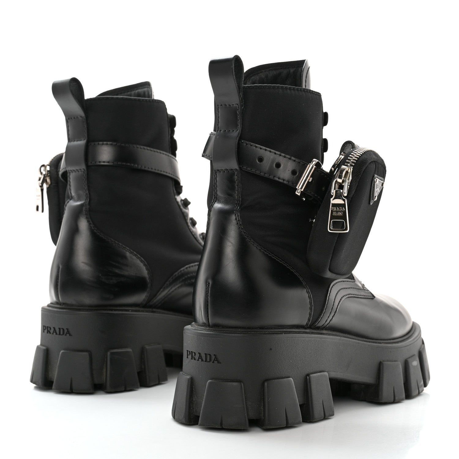 Prada Spazzolato Rois Nylon Metal Triangle Logo Monolith Pouch Pocket 55mm Boots 39 Black 4 of 12