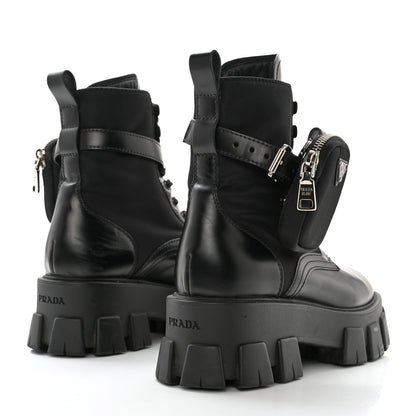 Prada Spazzolato Rois Nylon Metal Triangle Logo Monolith Pouch Pocket 55mm Boots 39 Black 4 of 12