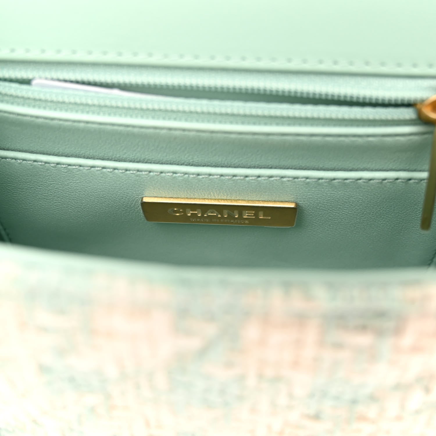 Chanel Tweed Handle Crush Top Handle Flap Bag Light Blue Ecru 6 of 10