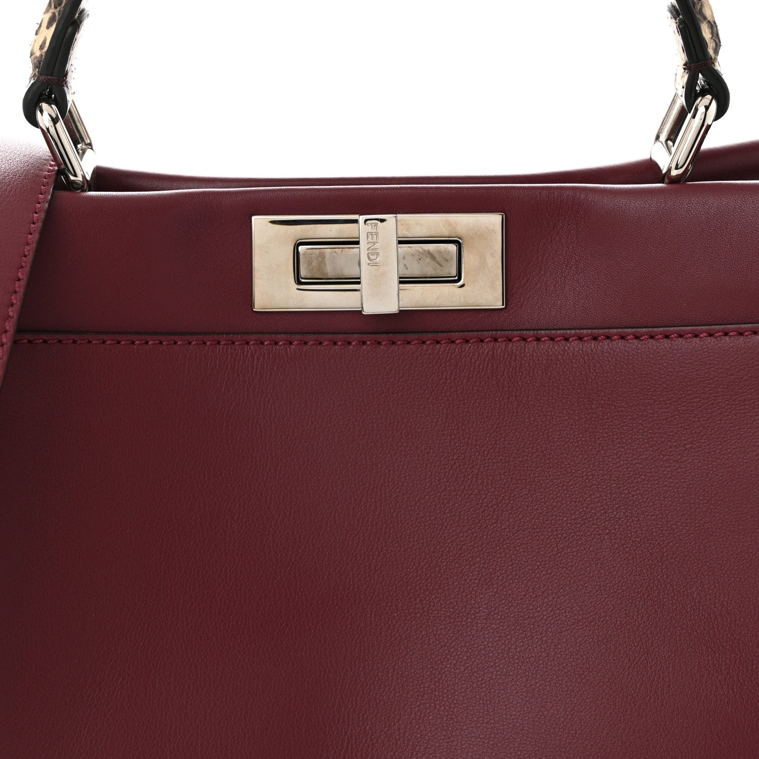 Fendi Calfskin Elaphe Lace Up Medium Peekaboo Iconic Satchel Bordeaux Beige Verde 9 of 11