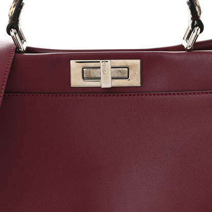 Fendi Calfskin Elaphe Lace Up Medium Peekaboo Iconic Satchel Bordeaux Beige Verde 9 of 11